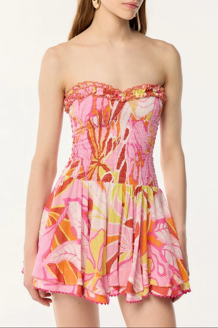 Bandeau Dress Cory - Pink Macro Lilium