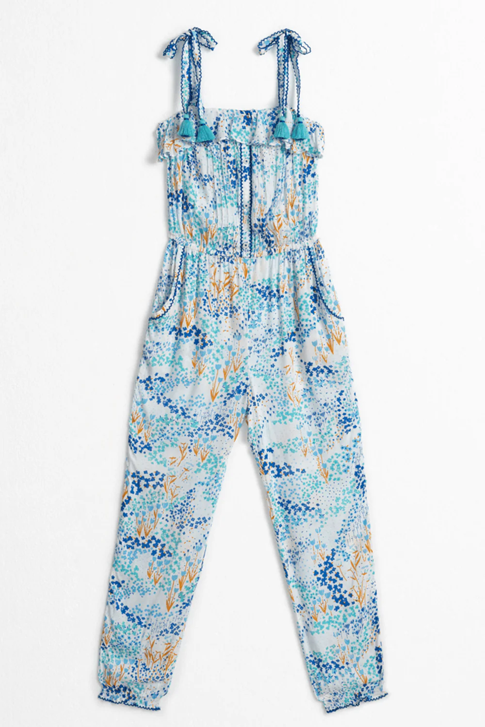 Kids Long Jumpsuit Astra - White Blue Tulipe