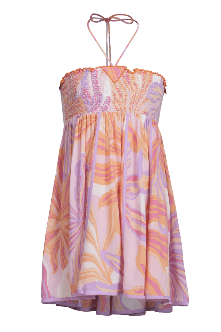 Mini Dress Cycas for girls - Pink Seaweed