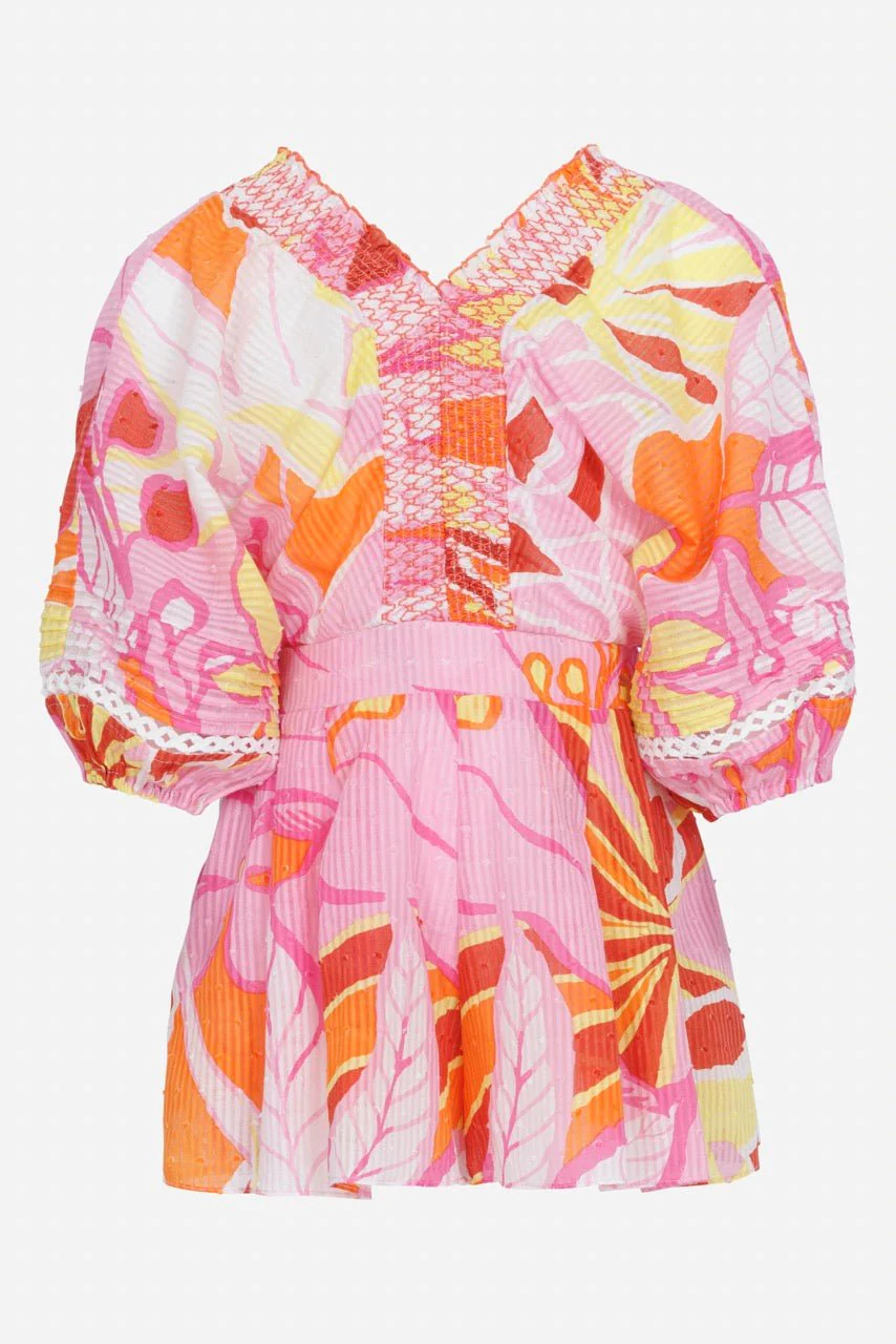 Short Jumpsuit Chantal for girls - Pink Macro Lilium - Image 4