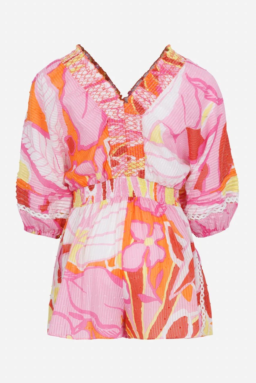 Short Jumpsuit Chantal for girls - Pink Macro Lilium - Image 5