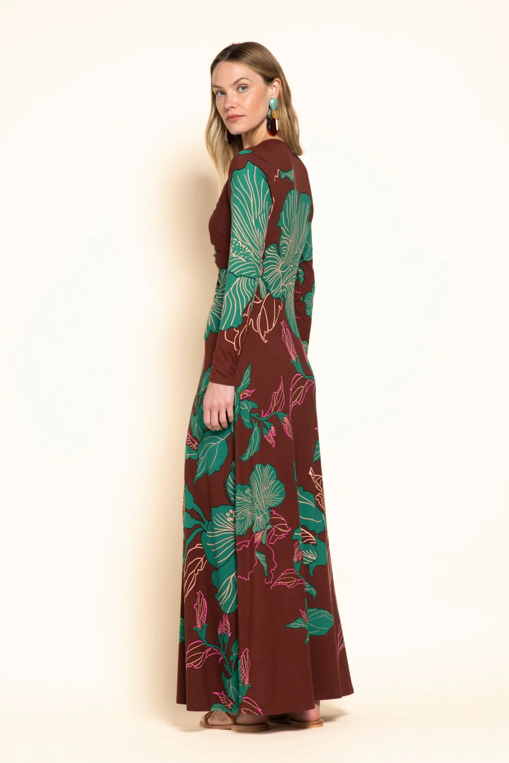 Long Dress Bossa - Brown Hibiscus - Image 3
