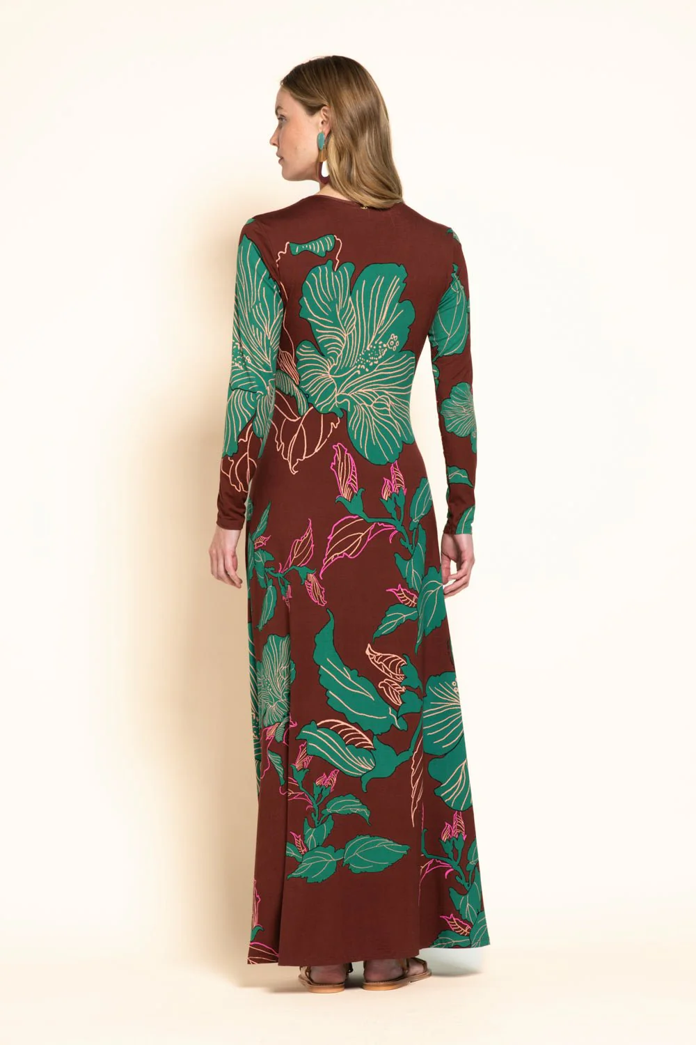 Long Dress Bossa - Brown Hibiscus - Image 4