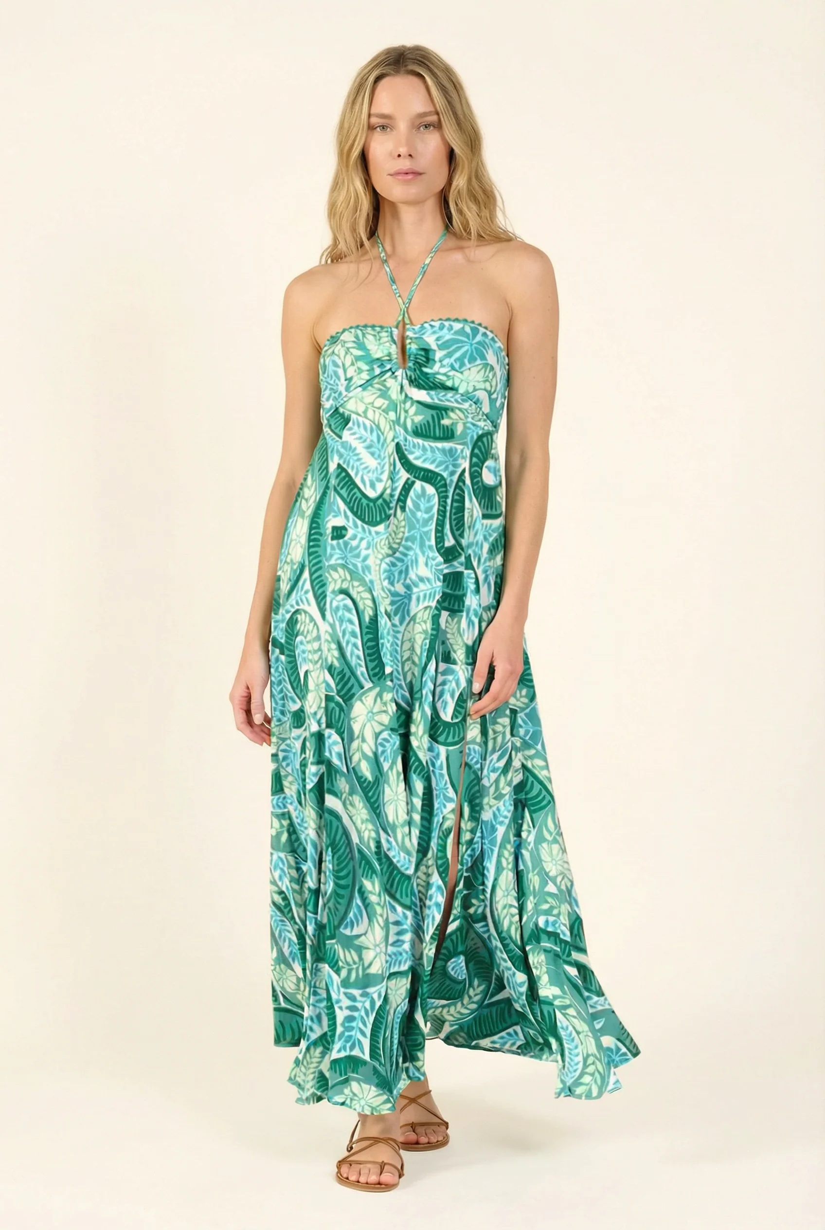 Long Dress Carla - Green Holy Snake