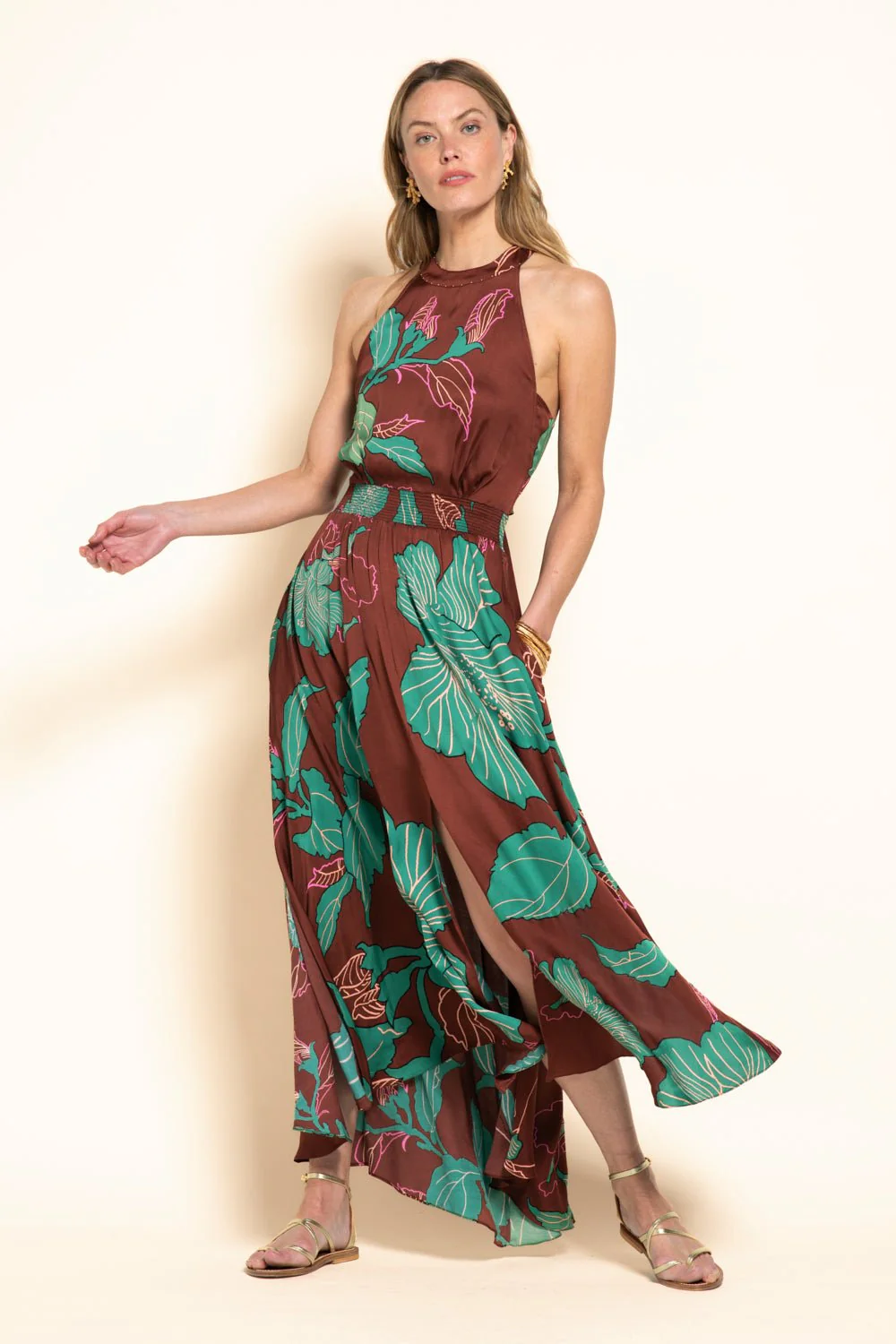Long Dress Clea - Brown Hibiscus