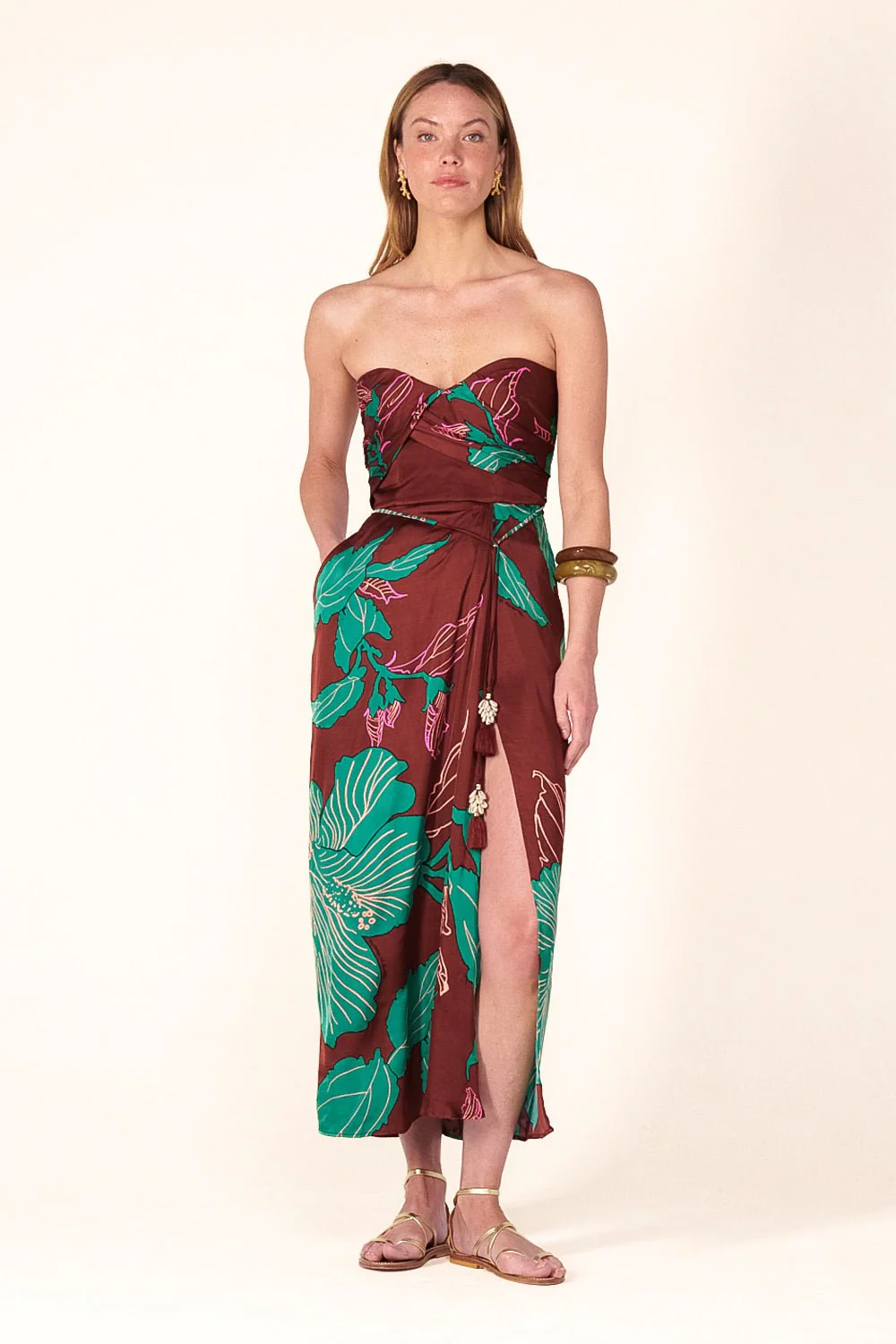 Long Dress Collina - Brown Hibiscus