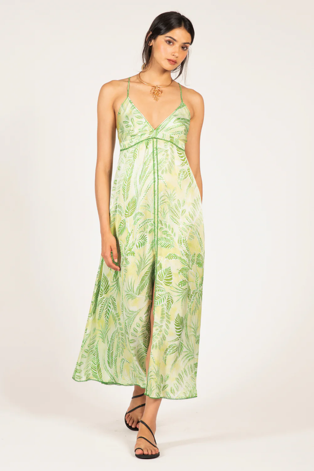 Long Dress Denise - Green Calathea