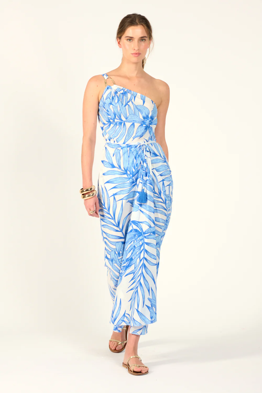 Long Dress Fanny - Blue Palm Leaf