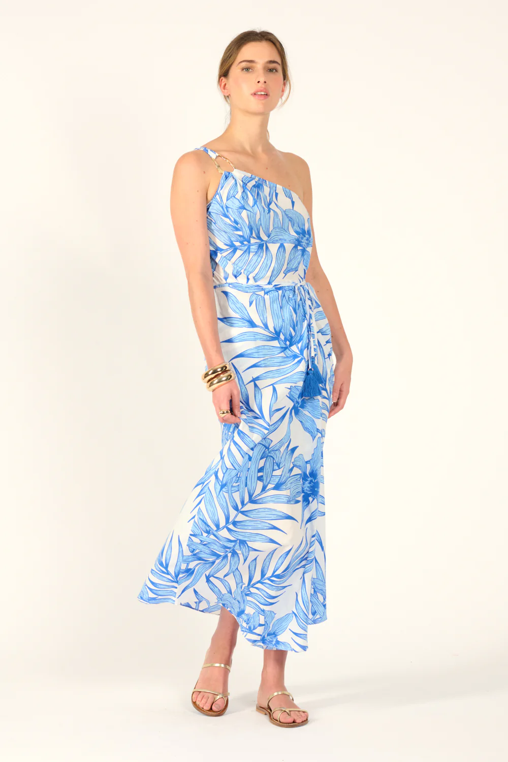 Long Dress Fanny - Blue Palm Leaf - Image 2