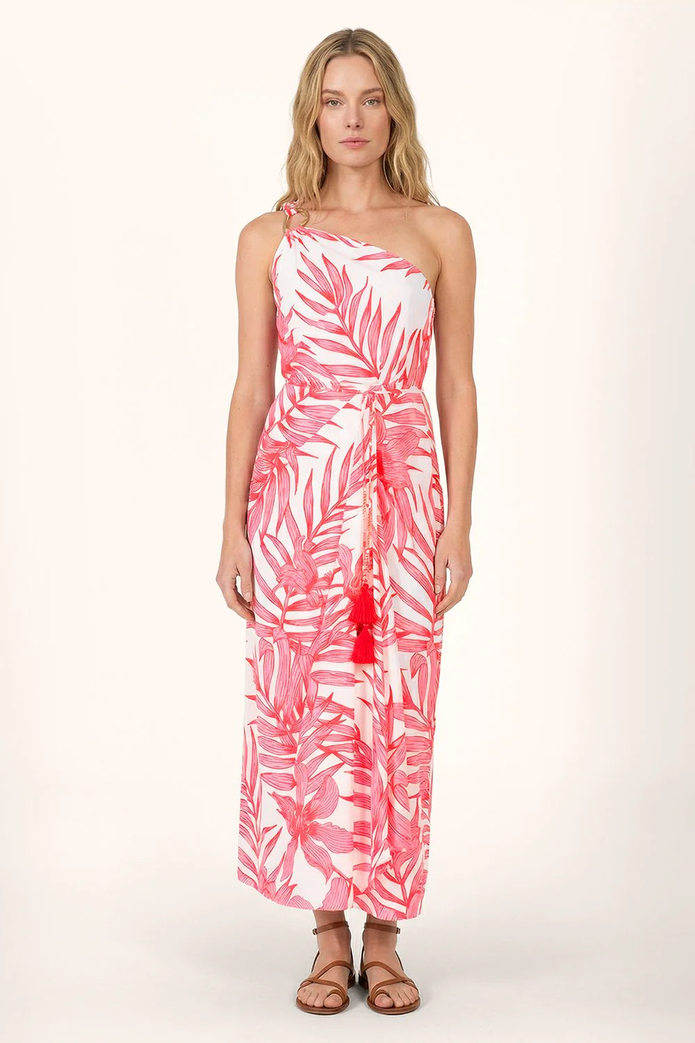 Long Dress Fanny - Pink Palm Leaf