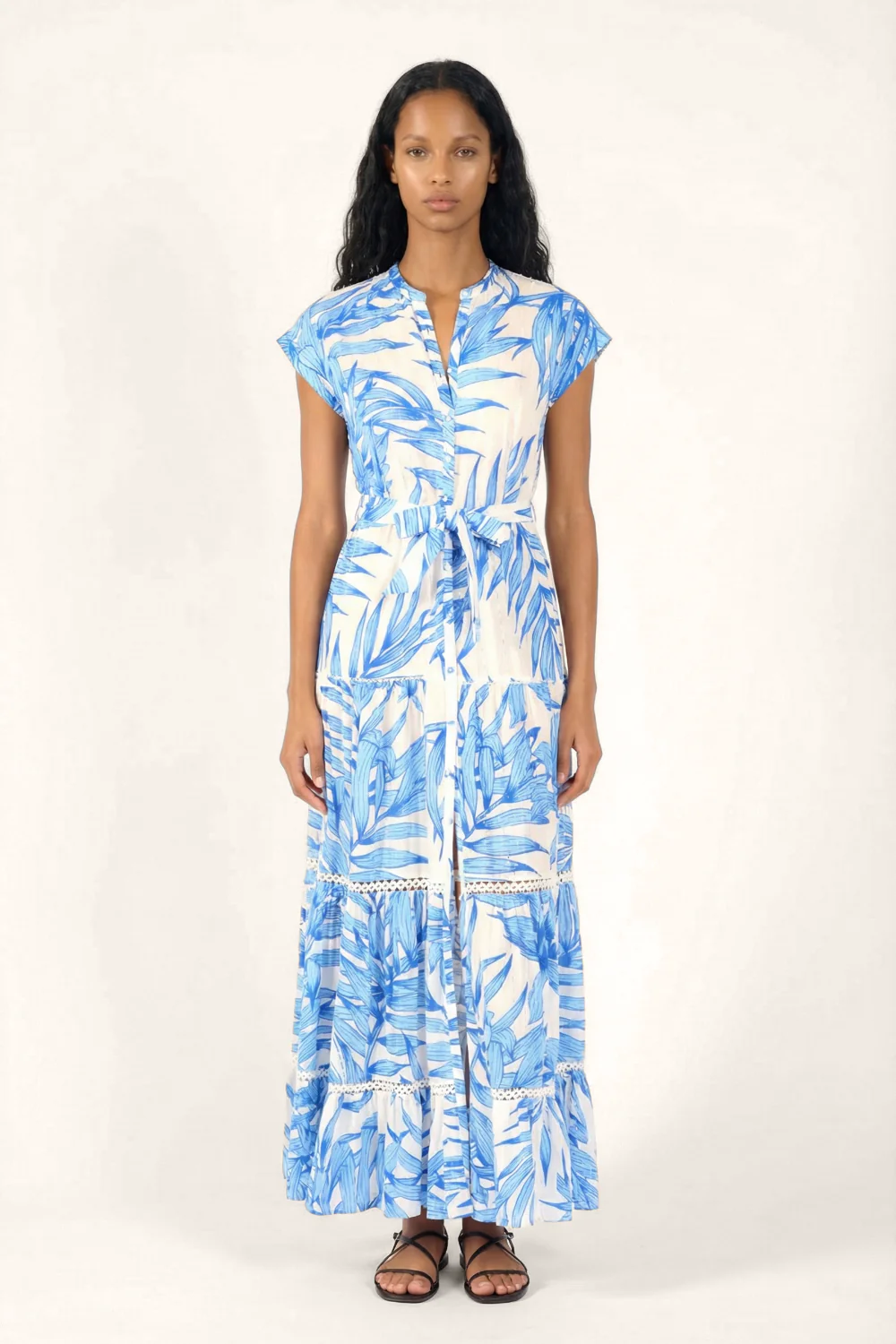 Long Dress Kora - Blue Palm Leaf