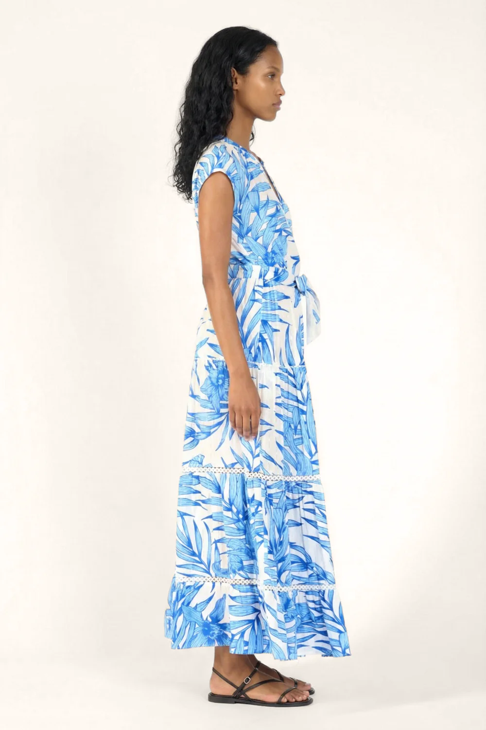 Long Dress Kora - Blue Palm Leaf - Image 3