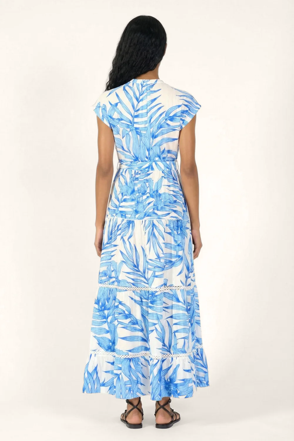 Long Dress Kora - Blue Palm Leaf - Image 4