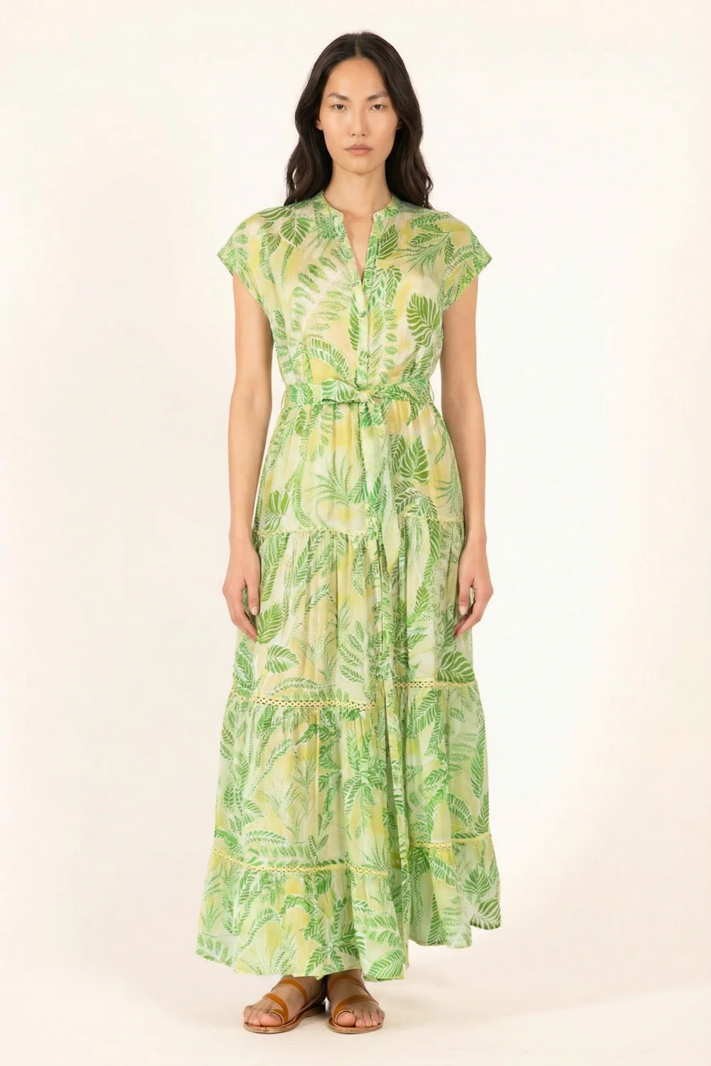 Long Dress Kora - Green Calathea