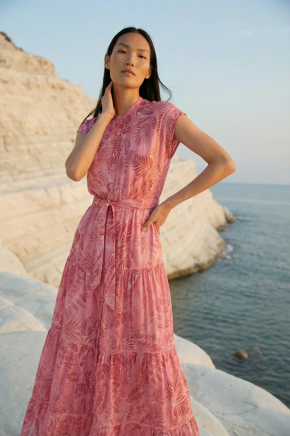Long Dress Kora - Pink Calathea
