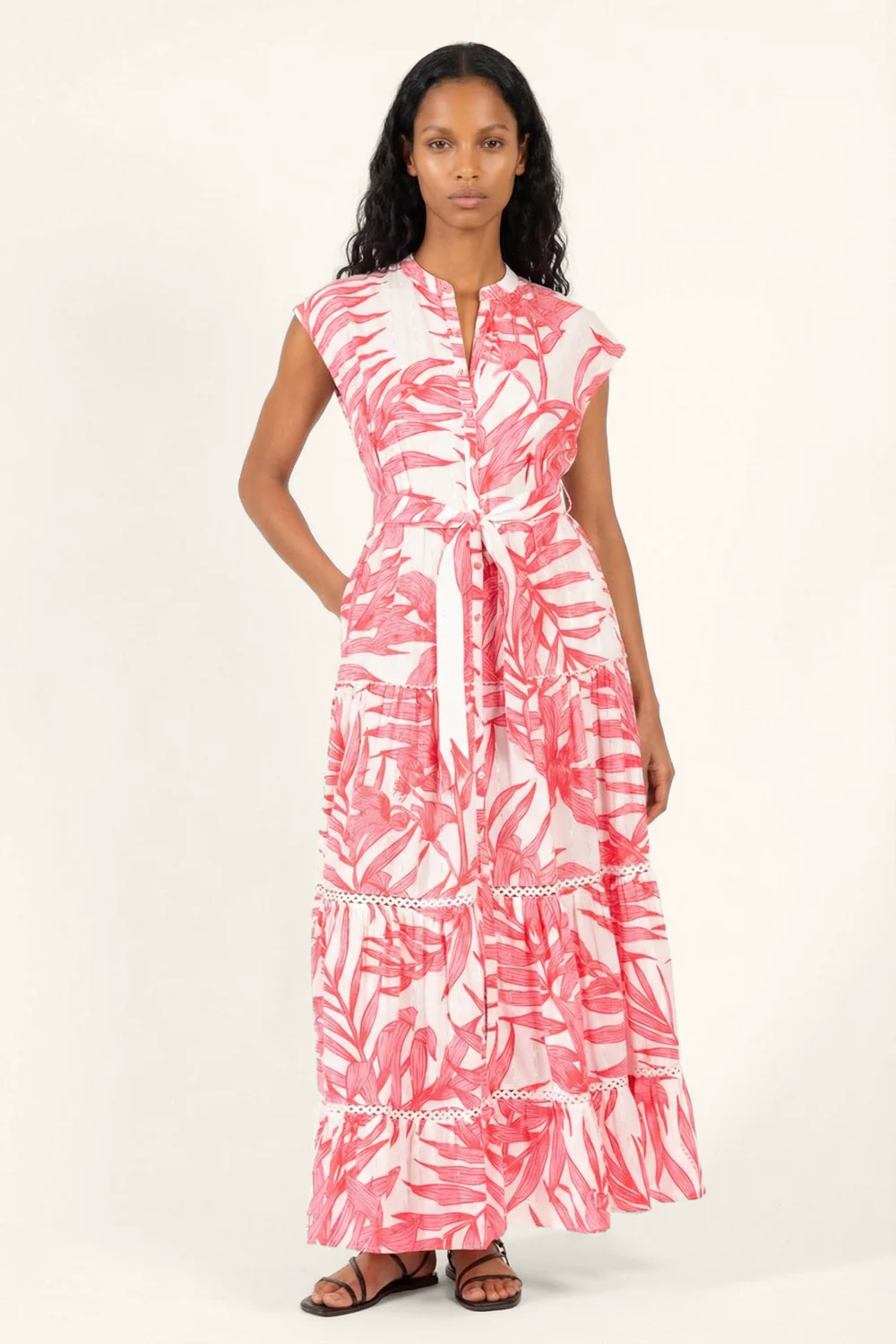 Long Dress Kora - Pink Palm Leaf