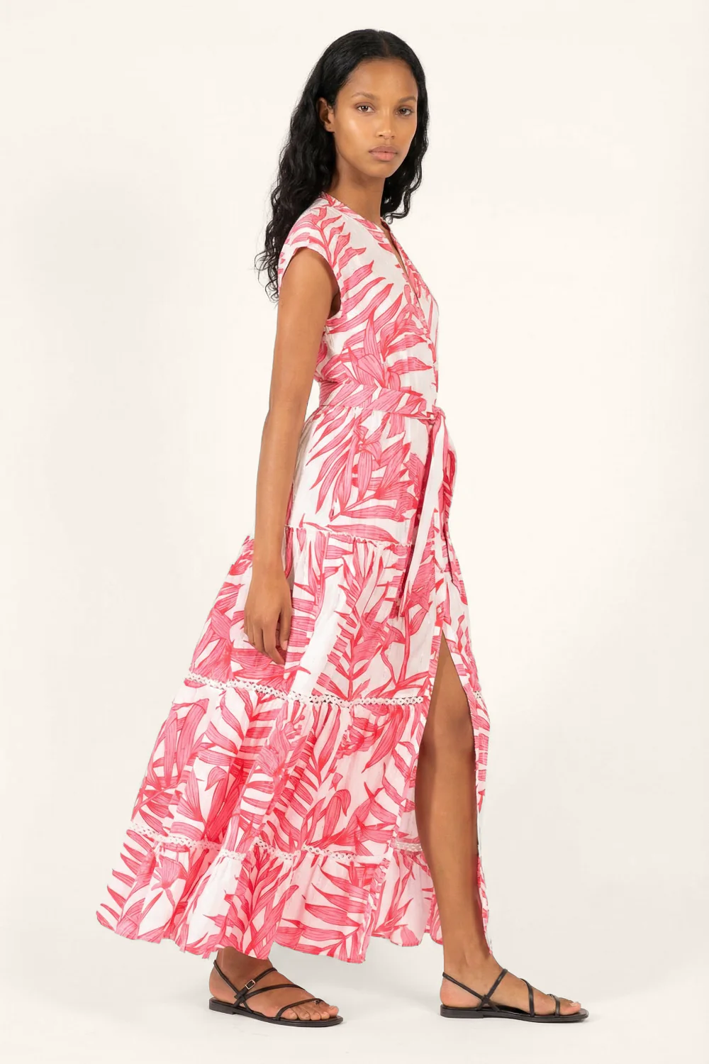 Long Dress Kora - Pink Palm Leaf - Image 2