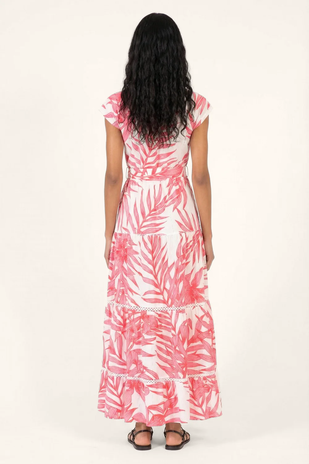 Long Dress Kora - Pink Palm Leaf - Image 4