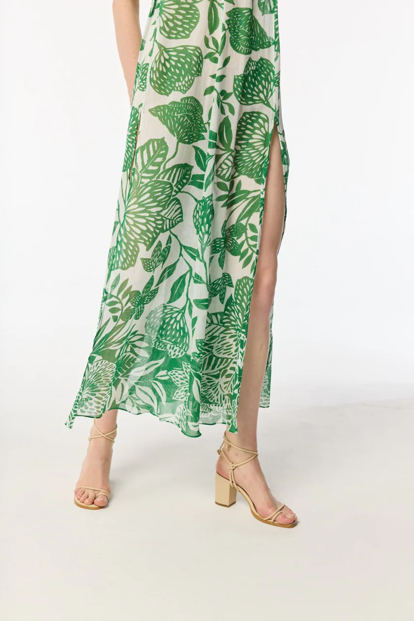 Long Dress Nava - White Green Macro Stelis - Image 3