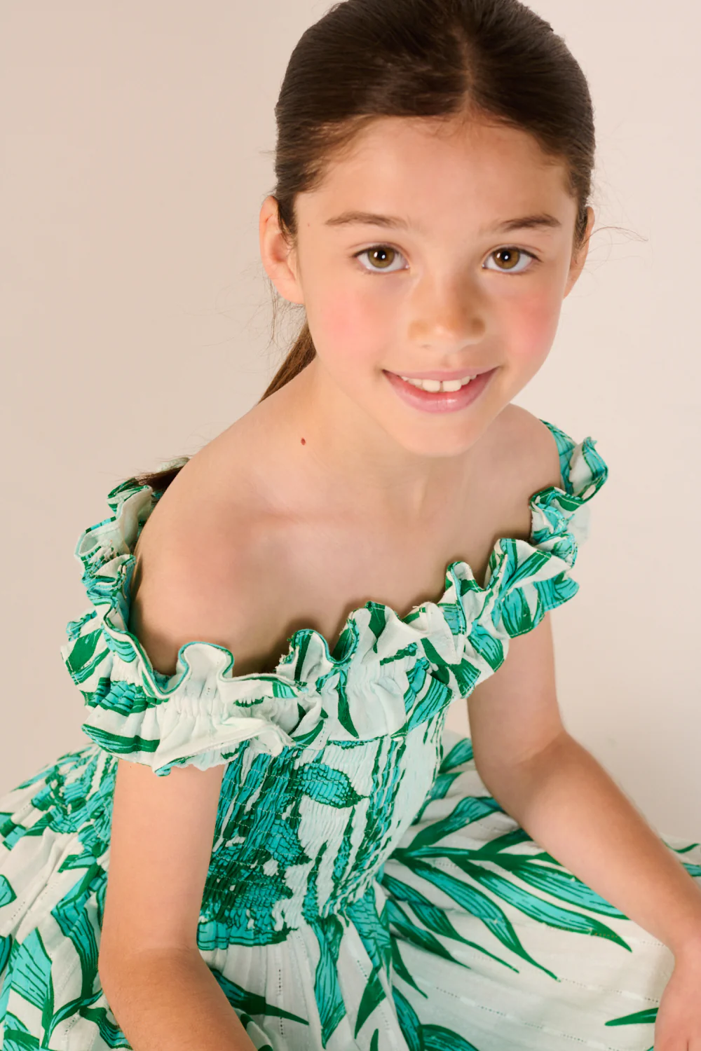 Long Dress Suzanne for girls - Green Palm Leaf - Image 2