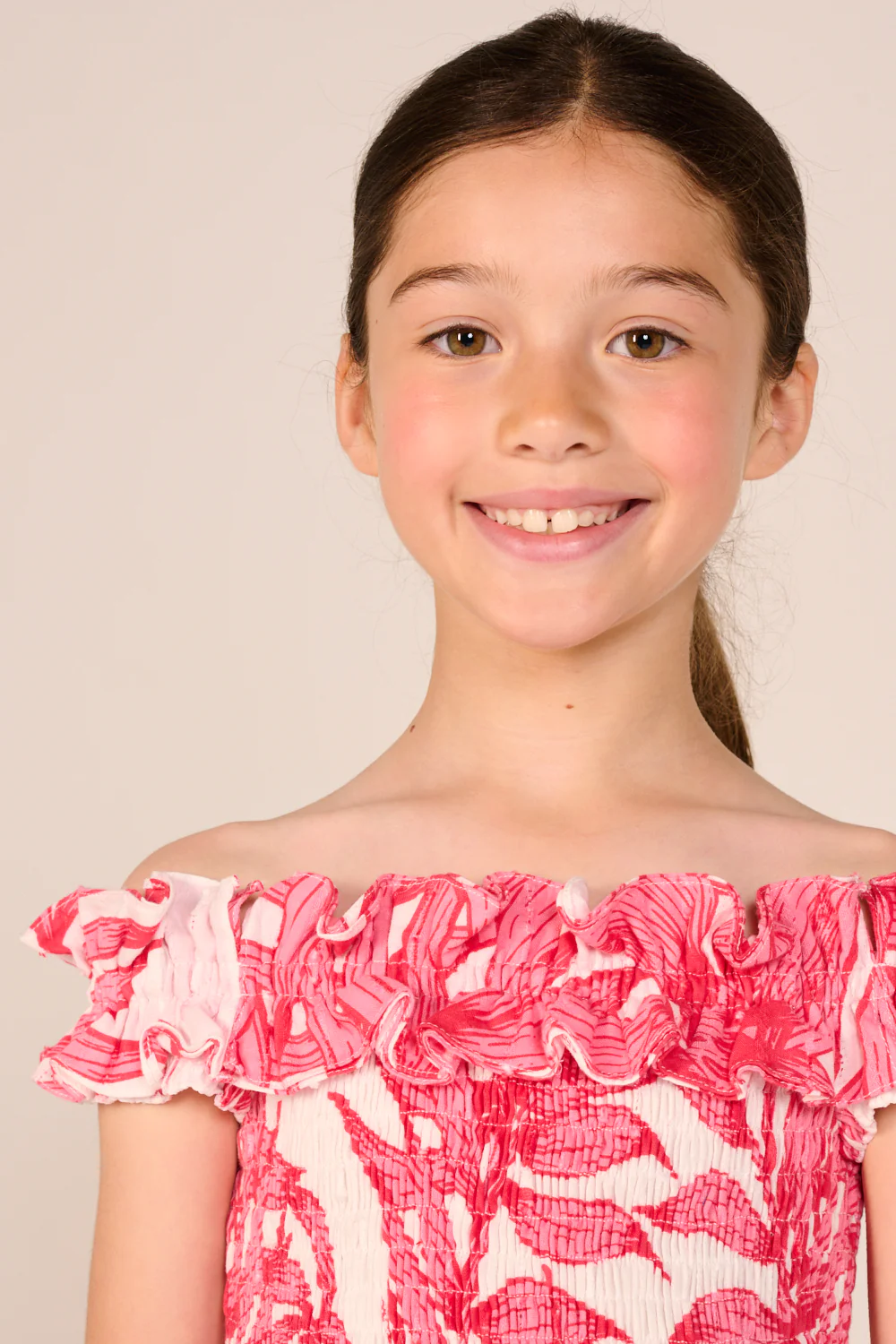 Long Dress Suzanne for girls - Pink Palm Leaf - Image 2