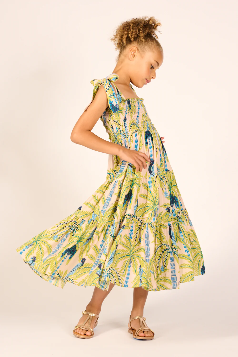 Long Dress Triny for girls - Green Mini Palmrott - Image 2