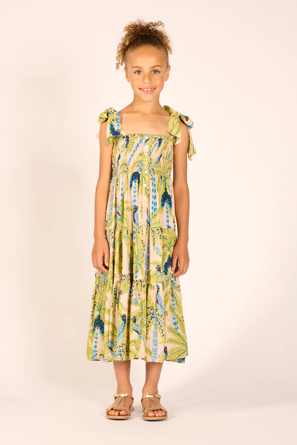 Long Dress Triny for girls - Green Mini Palmrott - Image 3