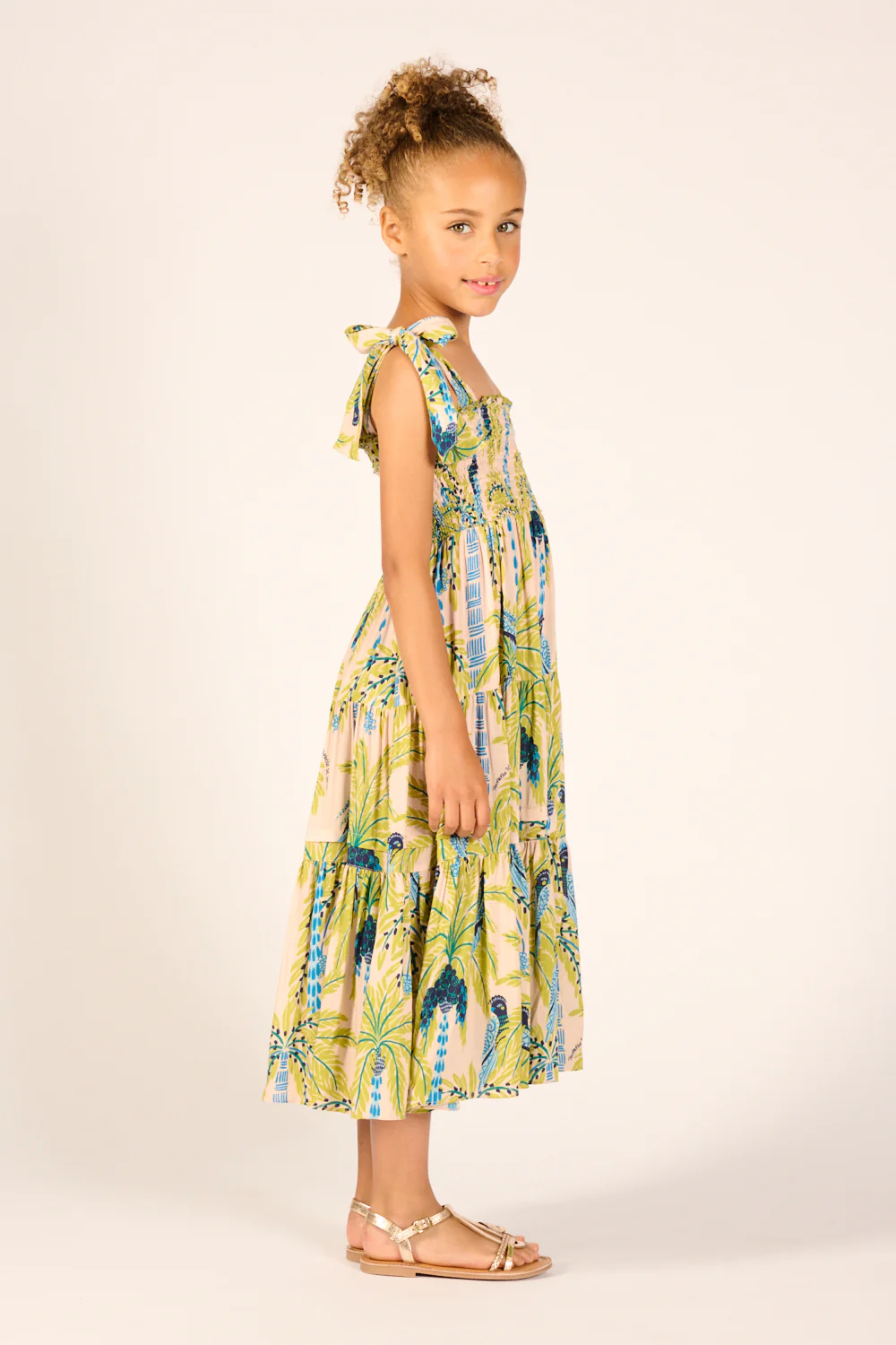 Long Dress Triny for girls - Green Mini Palmrott - Image 5