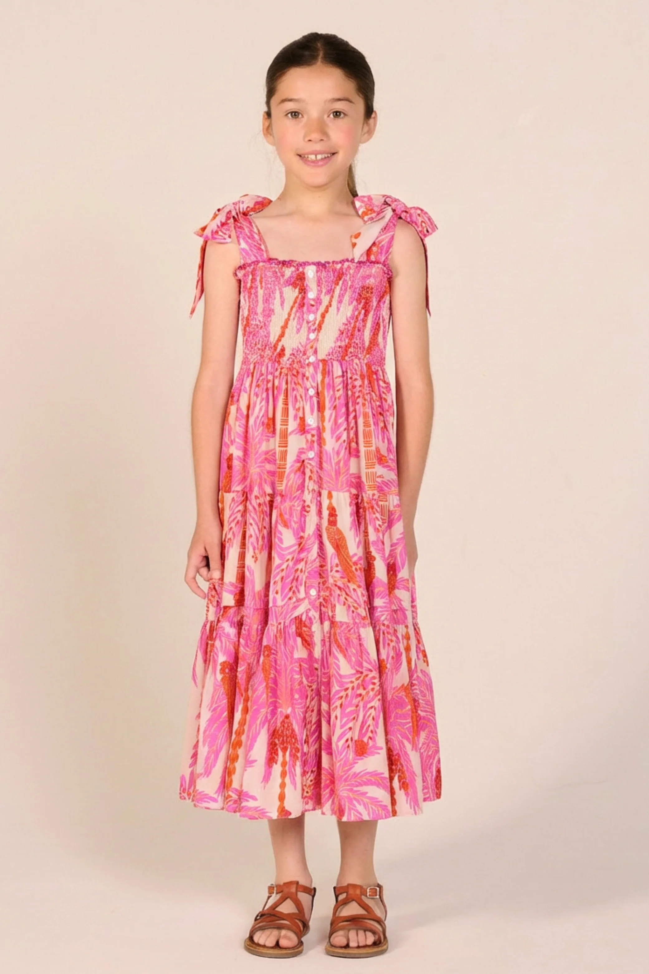 Long Dress Triny for girls - Pink Mini Palmrott