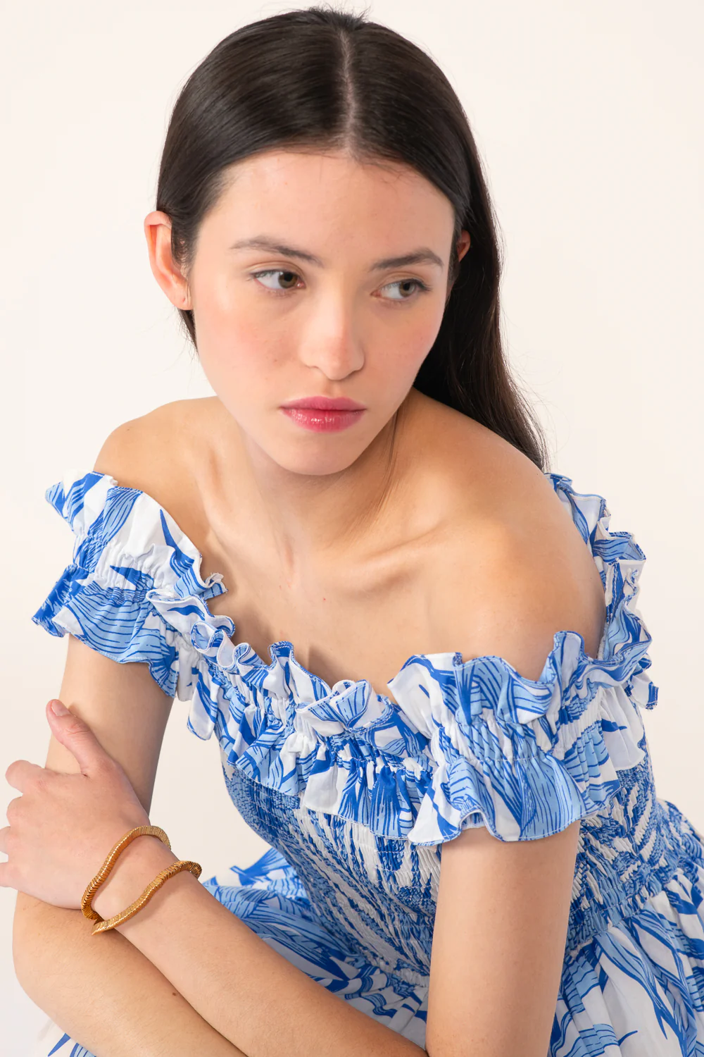 Mini Dress Amber - Blue Palm Leaf - Image 2