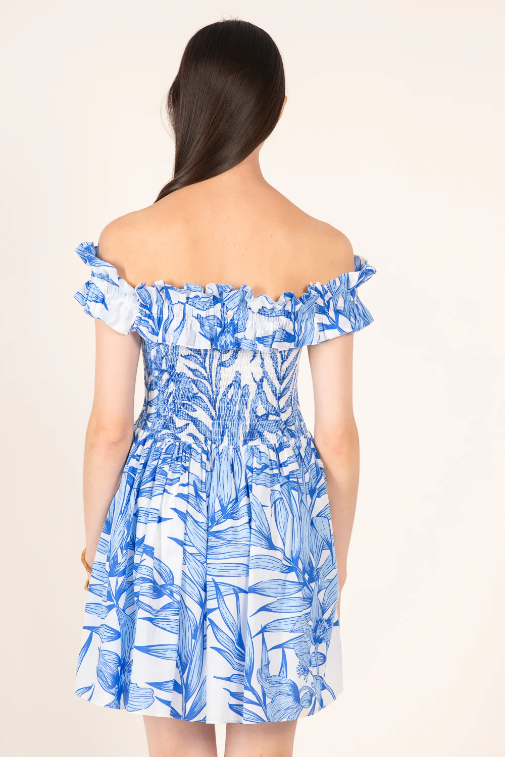 Mini Dress Amber - Blue Palm Leaf - Image 4