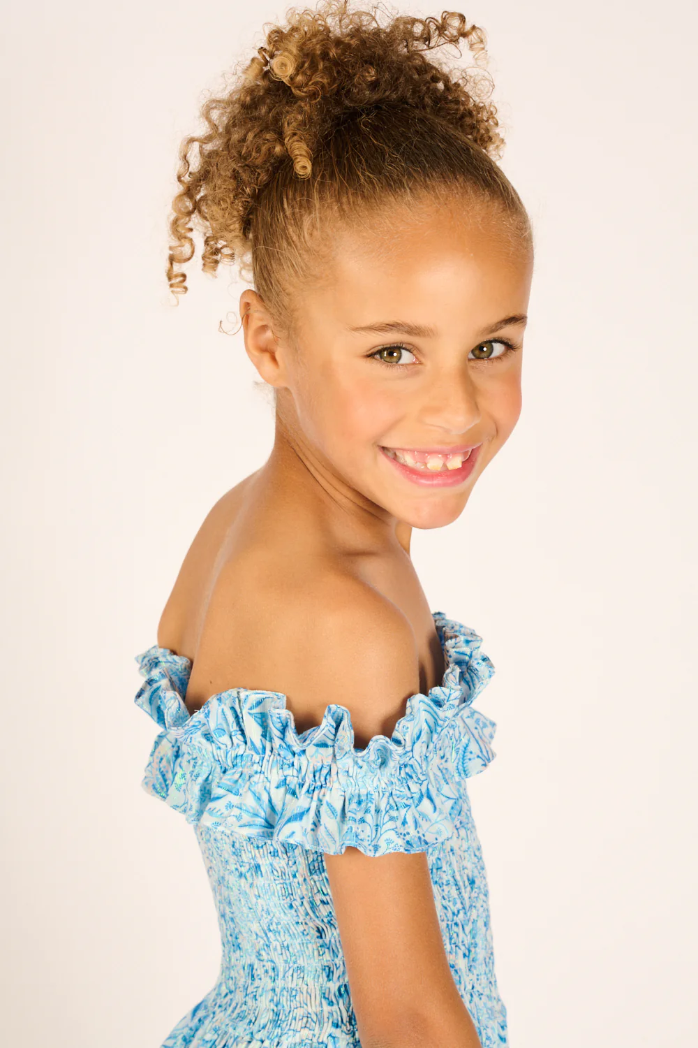 Mini Dress Amber for girls - Blue Palmarosa - Image 3