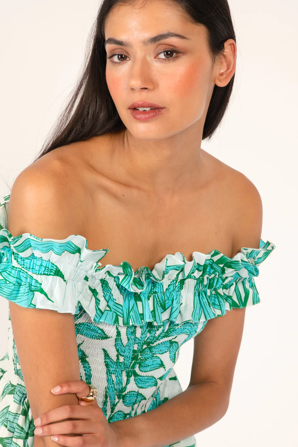 Mini Dress Amber - Green Palm Leaf - Image 2