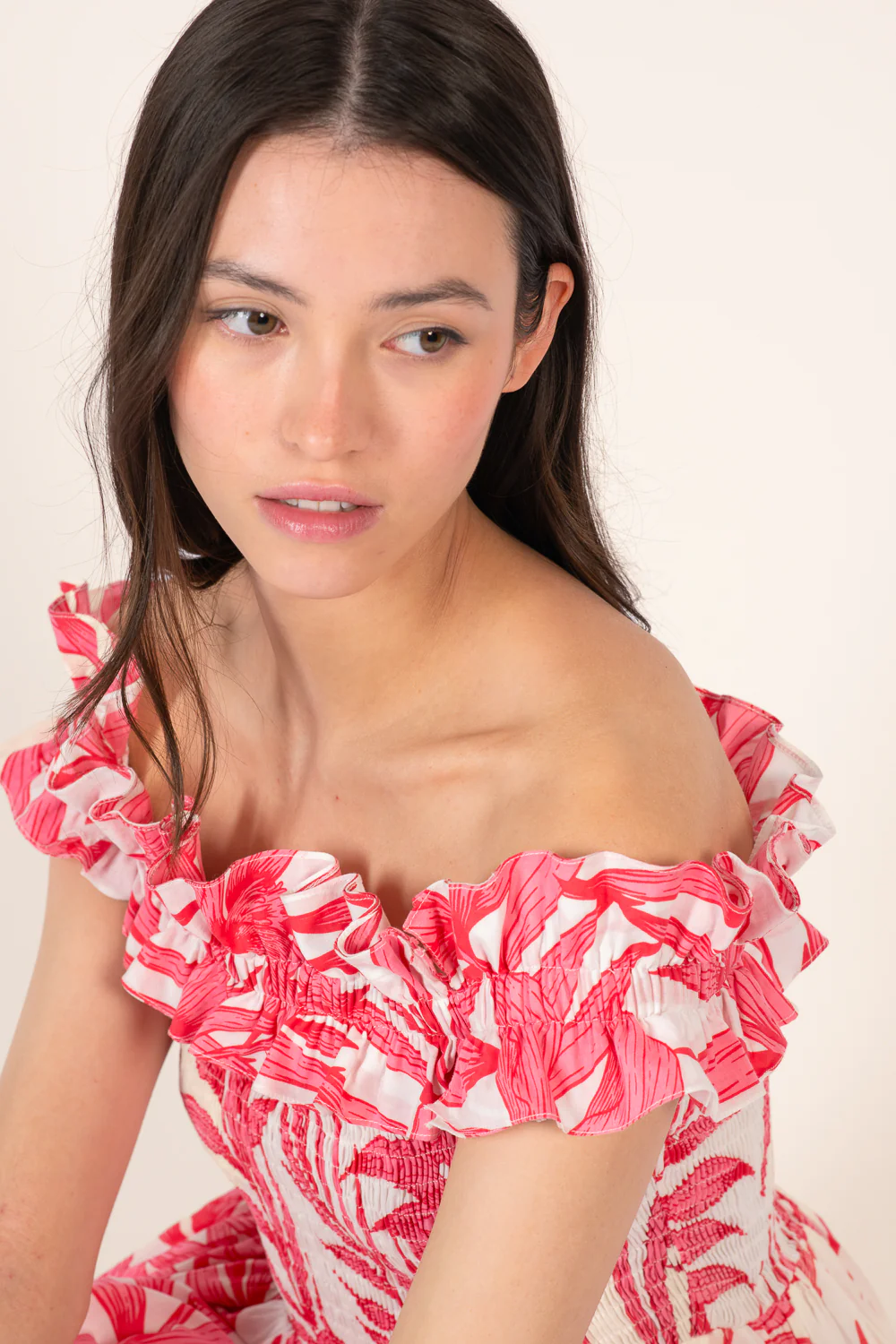 Mini Dress Amber - Pink Palm Leaf - Image 3