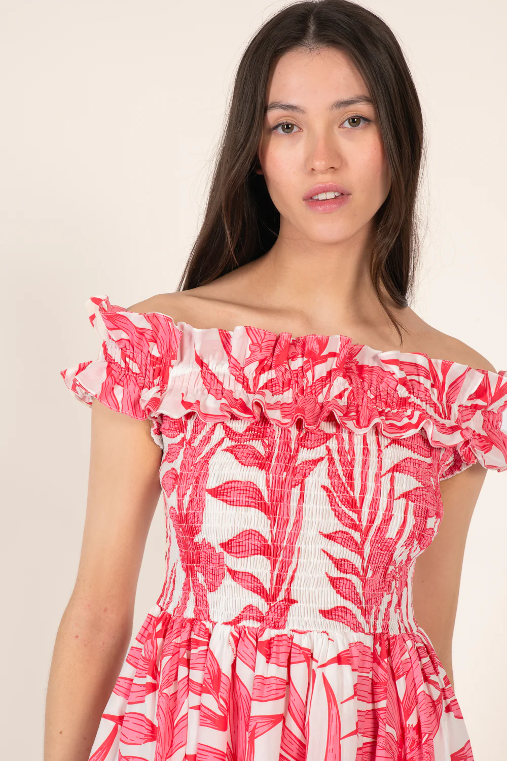 Mini Dress Amber - Pink Palm Leaf - Image 4