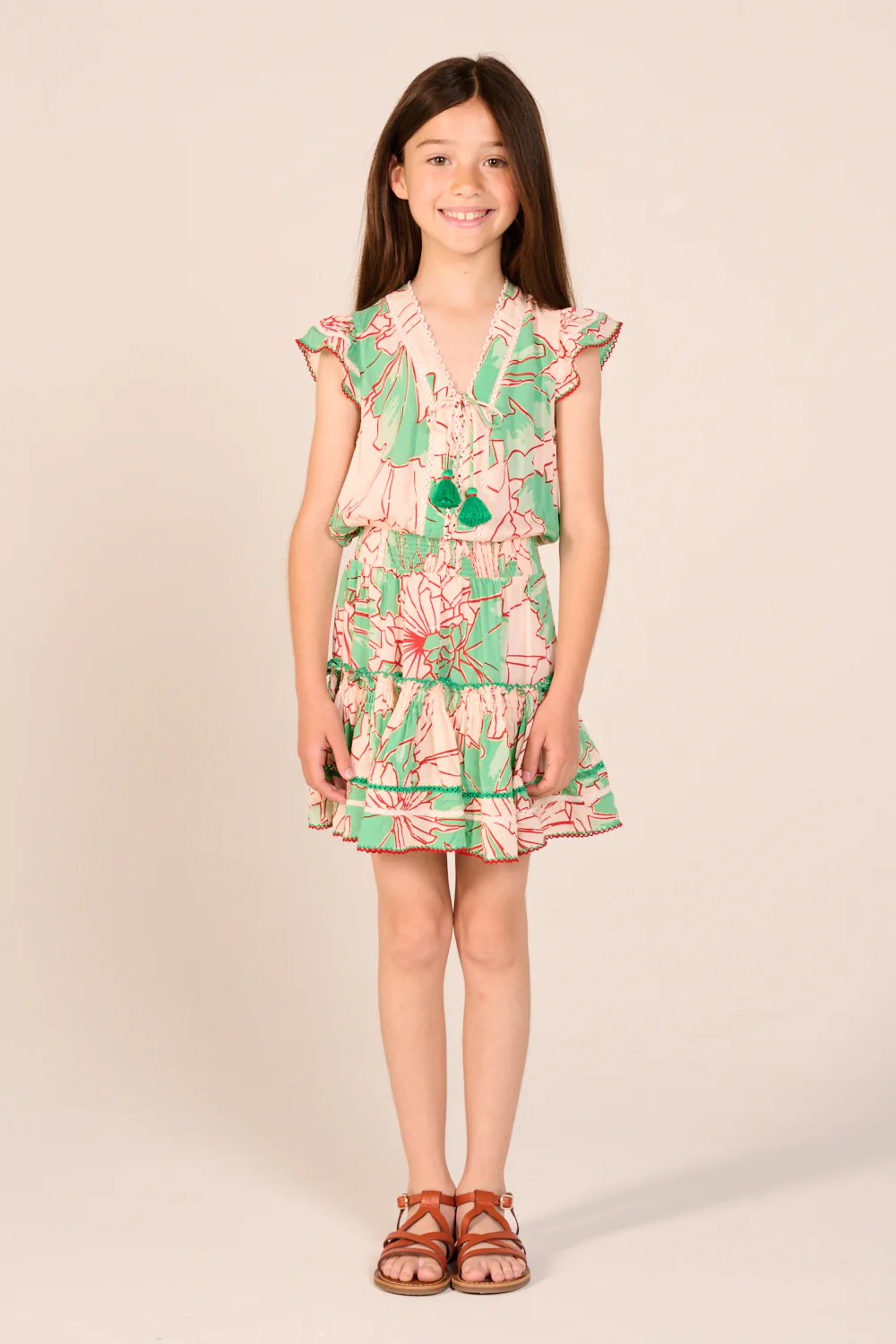Mini Dress Anais for girls - Green Petal - Image 2