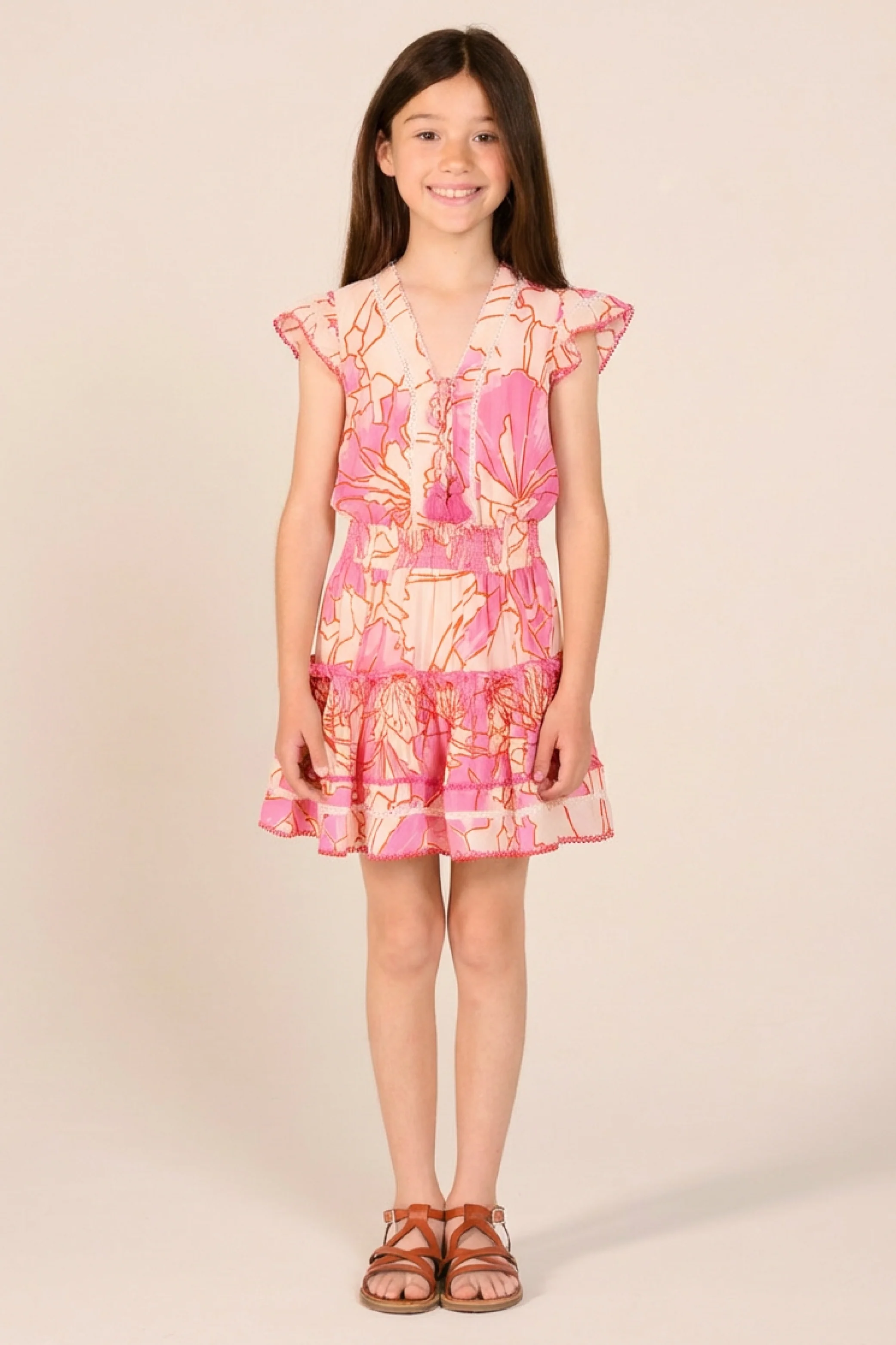 Mini Dress Anais for girls - Pink Petal