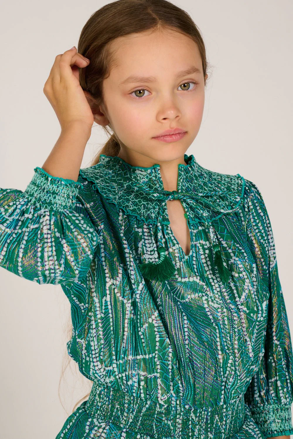 Mini Dress Anna for girls - Green Akoya - Image 2