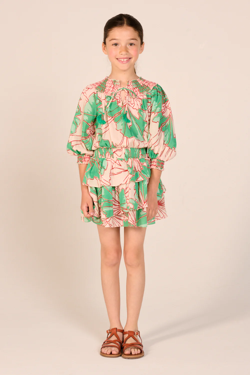 Mini Dress Anna for girls - Green Petal