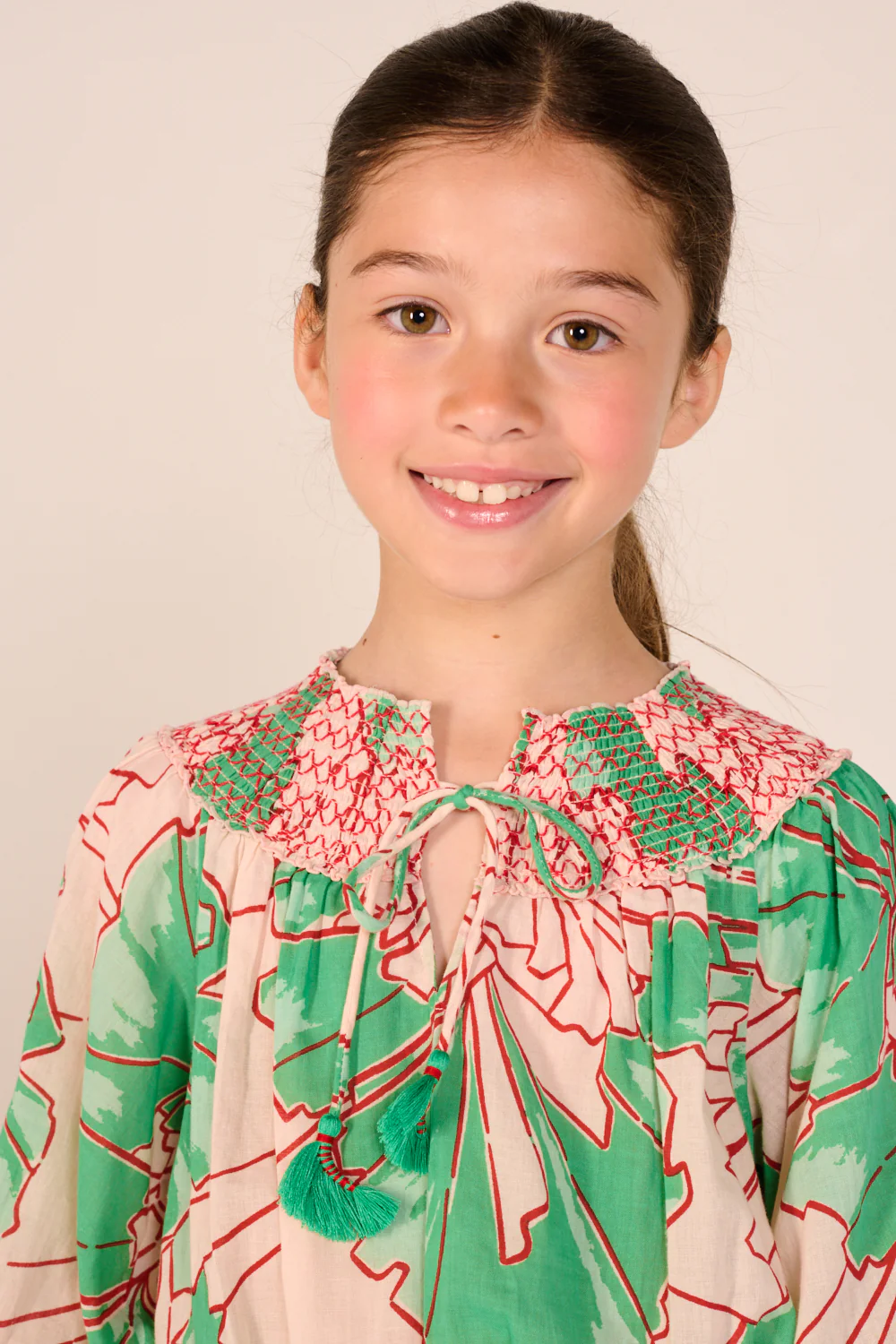 Mini Dress Anna for girls - Green Petal - Image 2