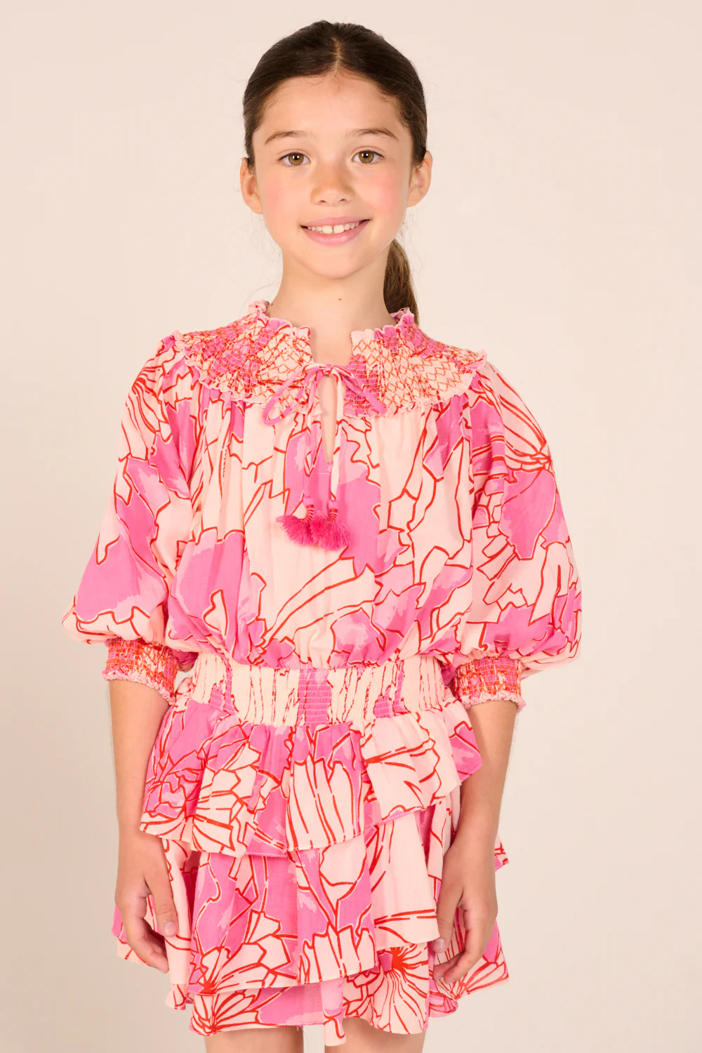 Mini Dress Anna for girls - Pink Petal
