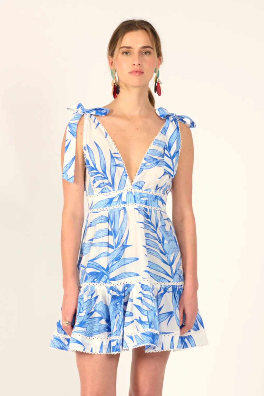 Mini Dress Cara - Blue Palm Leaf