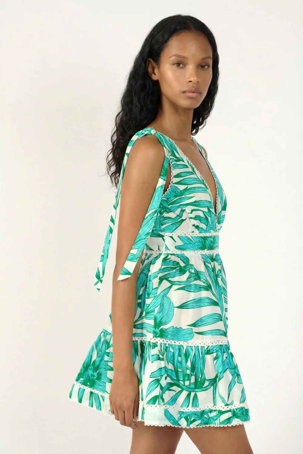 Mini Dress Cara - Green Palm Leaf