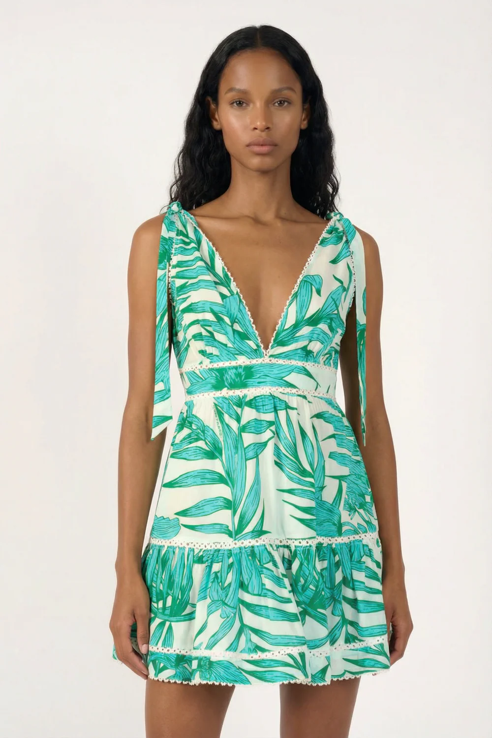 Mini Dress Cara - Green Palm Leaf - Image 2