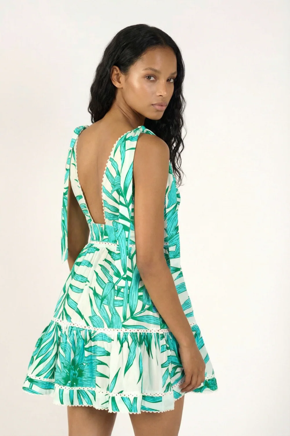 Mini Dress Cara - Green Palm Leaf - Image 3