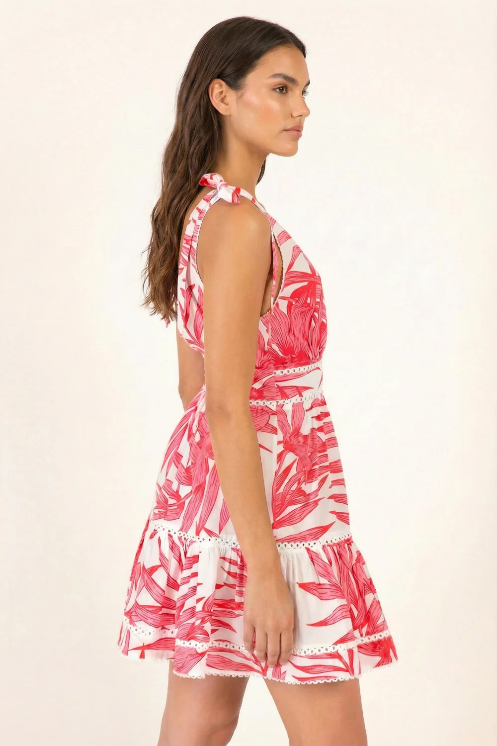 Mini Dress Cara - Pink Palm Leaf - Image 2
