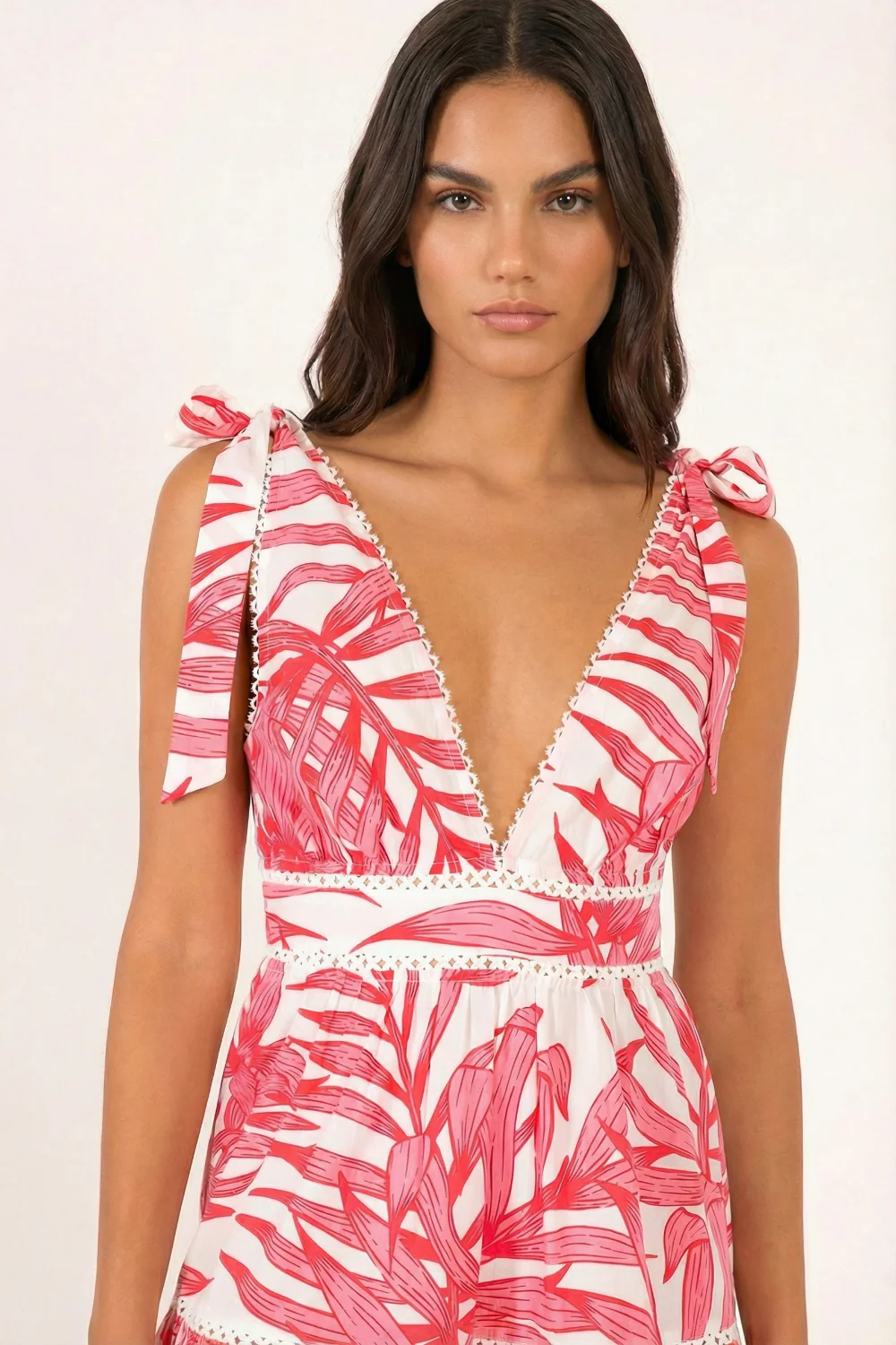Mini Dress Cara - Pink Palm Leaf - Image 4