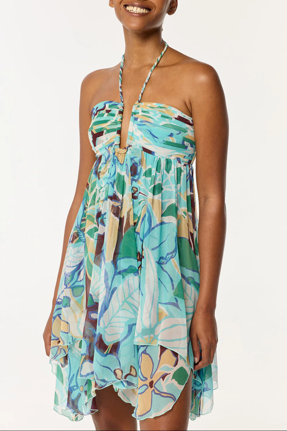 Mini Dress Carla - Aqua Macro Lilium