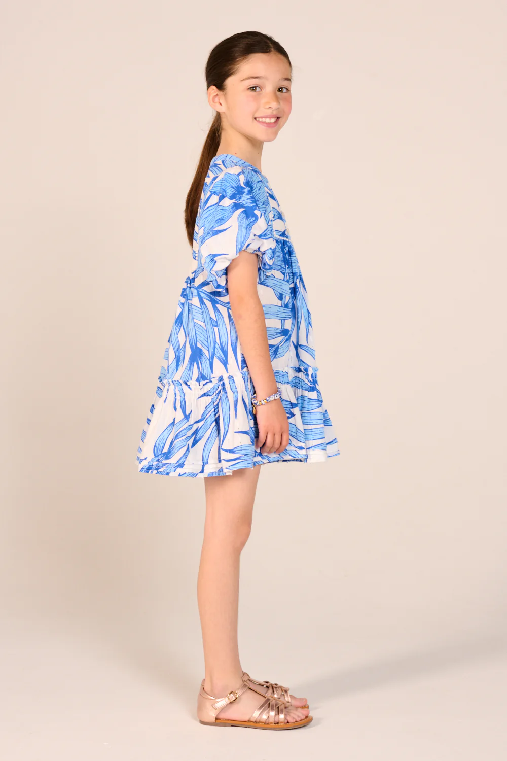 Mini Dress Cruz for girls - Blue Palm Leaf - Image 3