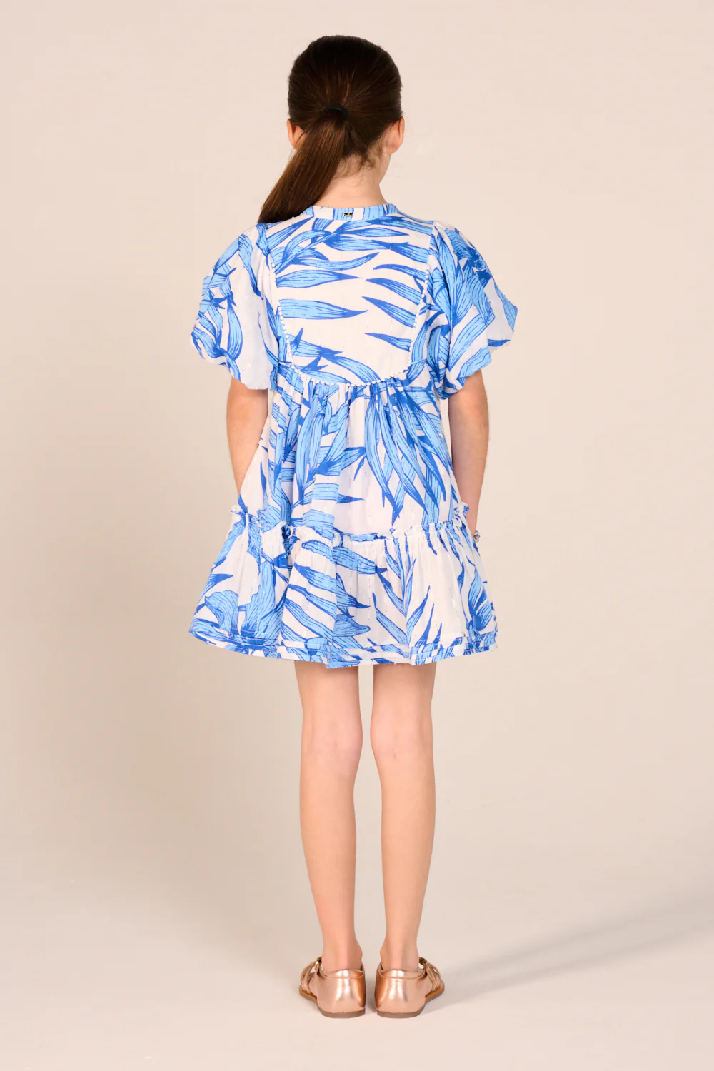 Mini Dress Cruz for girls - Blue Palm Leaf - Image 4